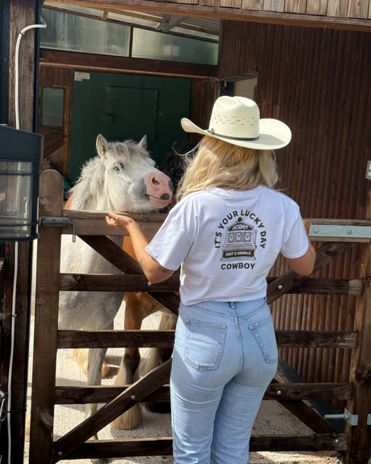 Jackpot! Cowboy White Crop Top